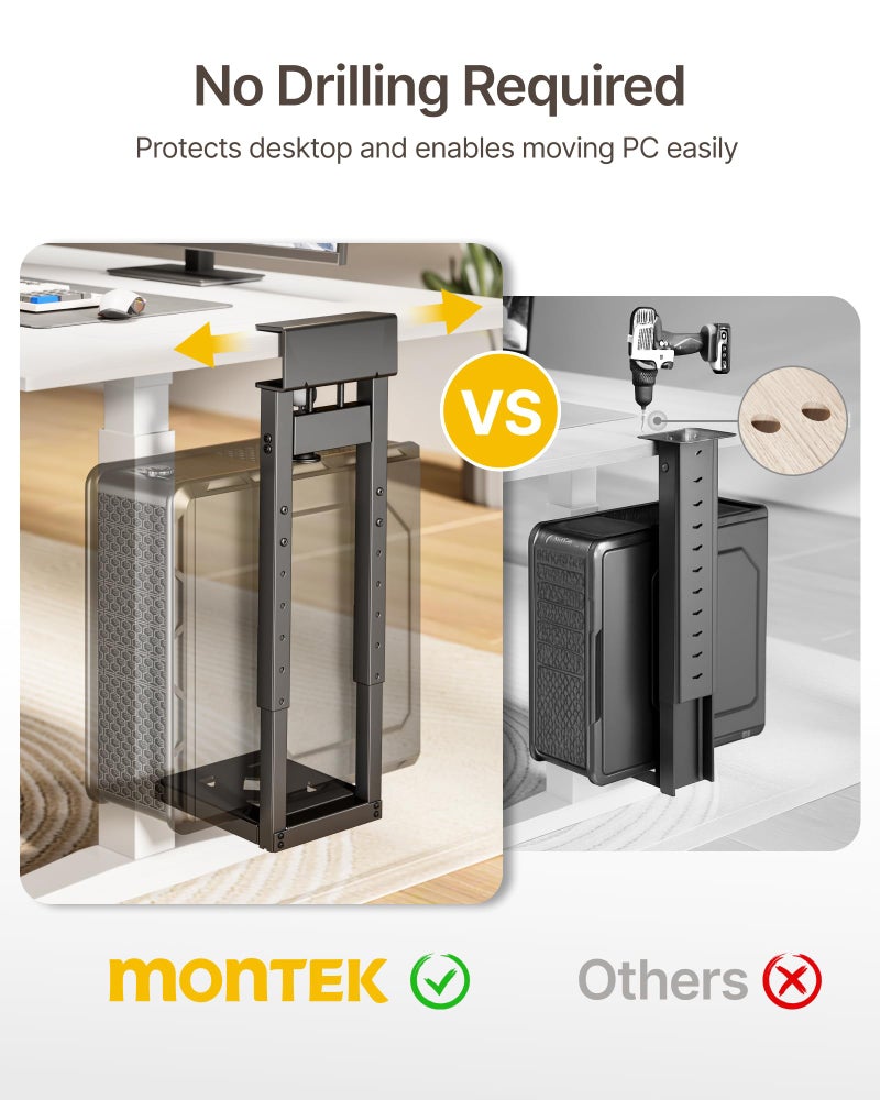 monTEK 66 LBS Heavy-Duty Ventilated Under Desk PC Mount, Adjustable No-Drill PC Mount with Protective Pads,16.1"-25.6" H, Ideal for Office Home Classroom, Black - Image 2