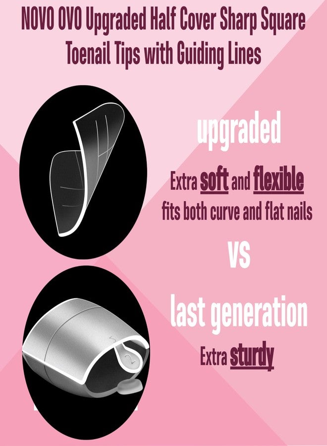 NOVO OVO Upgraded Flexible Half Cover Soft Gel Fake Toe Nail Tips with Auxiliary Line for Toenail Extension, Sharp Square Medium Wide for Men Women Acrylic pedicure in Salon x 15 Sizes 300 Pcs - Image 2