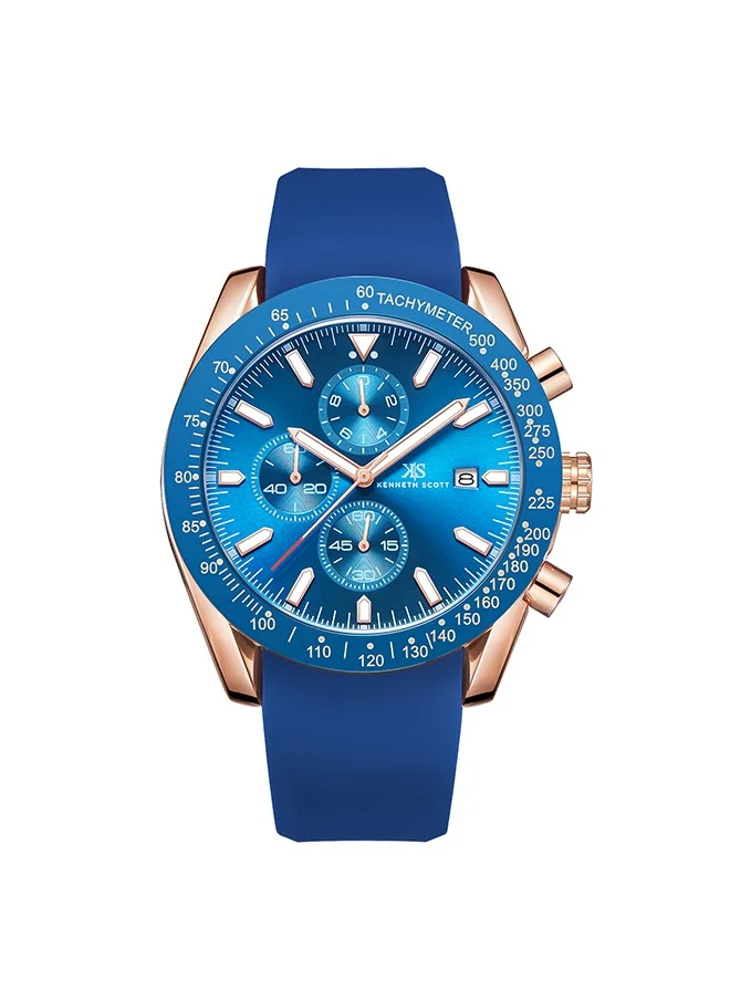 كينيث سكوت Kenneth Scott K23148-RSNN Men Chrono & Multi Function Display Watch & Silicone Strap Navy Blue