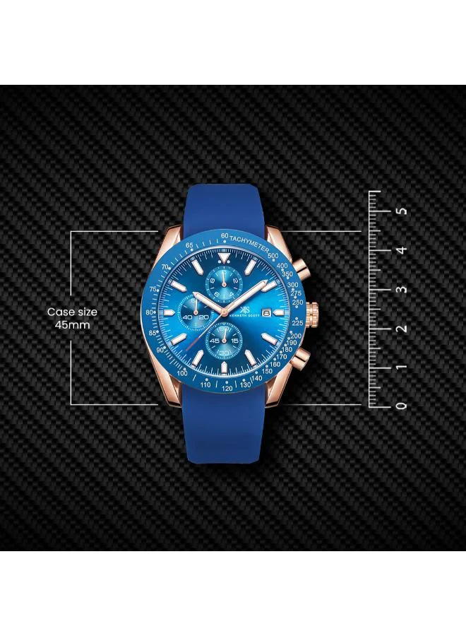 Kenneth Scott Navy Blue Men's Silicone Chrono & Multi Function Watch K23148-RSNN - 45 mm for Men | Best Price UAE