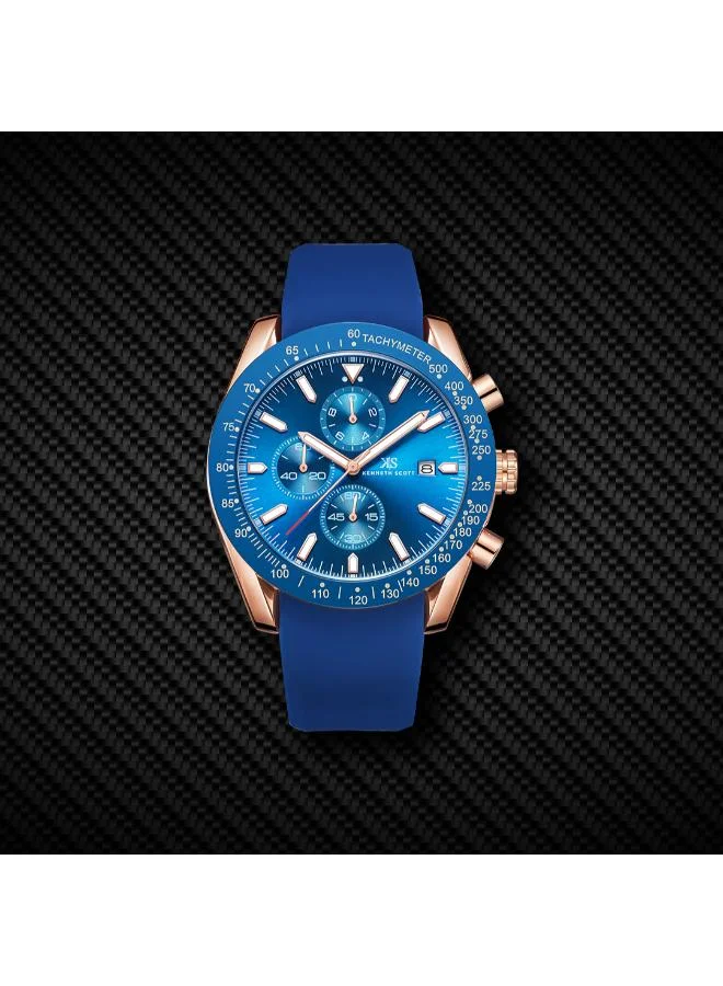 Kenneth Scott Navy Blue Men's Silicone Chrono & Multi Function Watch K23148-RSNN - 45 mm for Men | Best Price UAE