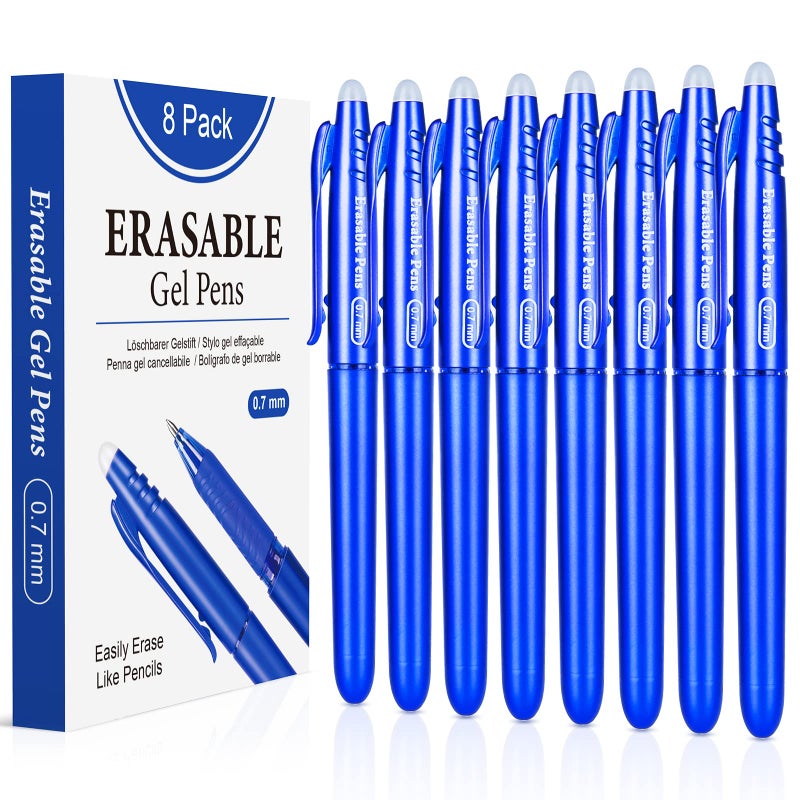 KERIFI Erasable Gel Pens 0.7mm, KERIFI Blue Heat Erasable Fine Point Ballpoint Pens, Make Mistakes Disappear, Gel Ink Pens with Eraser for Drawing Writing Planner Journaling Crossword Puzzles School Supplies - Image 1