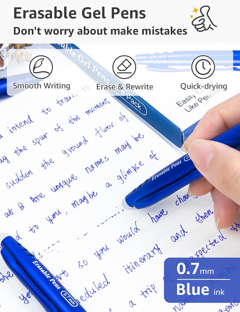 KERIFI Erasable Gel Pens 0.7mm, KERIFI Blue Heat Erasable Fine Point Ballpoint Pens, Make Mistakes Disappear, Gel Ink Pens with Eraser for Drawing Writing Planner Journaling Crossword Puzzles School Supplies - Image 2