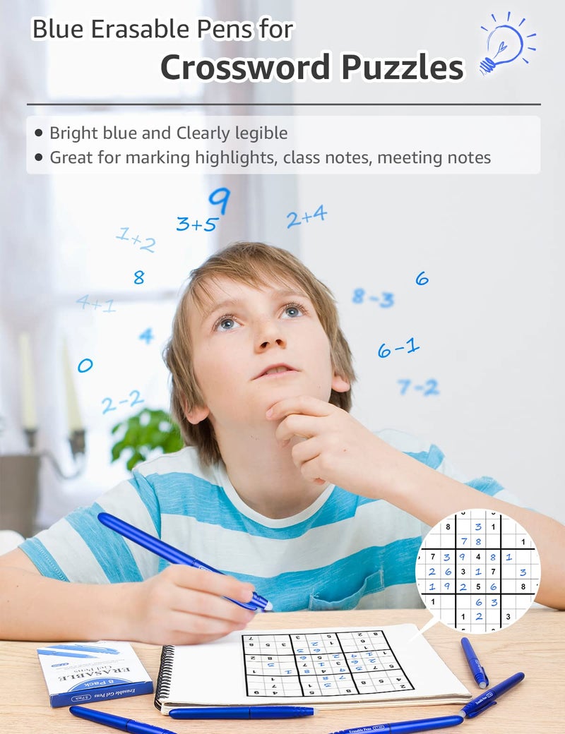 KERIFI Erasable Gel Pens 0.7mm, KERIFI Blue Heat Erasable Fine Point Ballpoint Pens, Make Mistakes Disappear, Gel Ink Pens with Eraser for Drawing Writing Planner Journaling Crossword Puzzles School Supplies - Image 4
