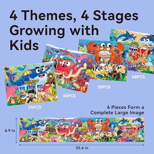 Dotimo kids Dotimo 4Pack Ocean Animal Puzzles for Kids Ages 35 Progressive Learning Puzzles with Storage Box 24303548 Piece Educational Games for Toddlers Family Activities Gifts - Image 5