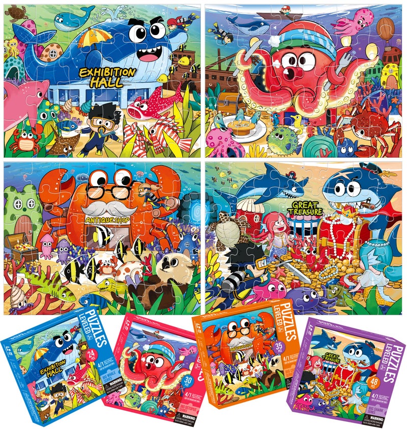 Dotimo kids Dotimo 4Pack Ocean Animal Puzzles for Kids Ages 35 Progressive Learning Puzzles with Storage Box 24303548 Piece Educational Games for Toddlers Family Activities Gifts - Image 3