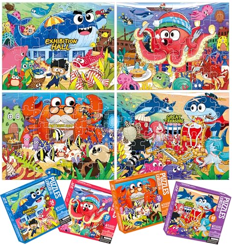 Dotimo kids Dotimo 4Pack Ocean Animal Puzzles for Kids Ages 35 Progressive Learning Puzzles with Storage Box 24303548 Piece Educational Games for Toddlers Family Activities Gifts - Image 1