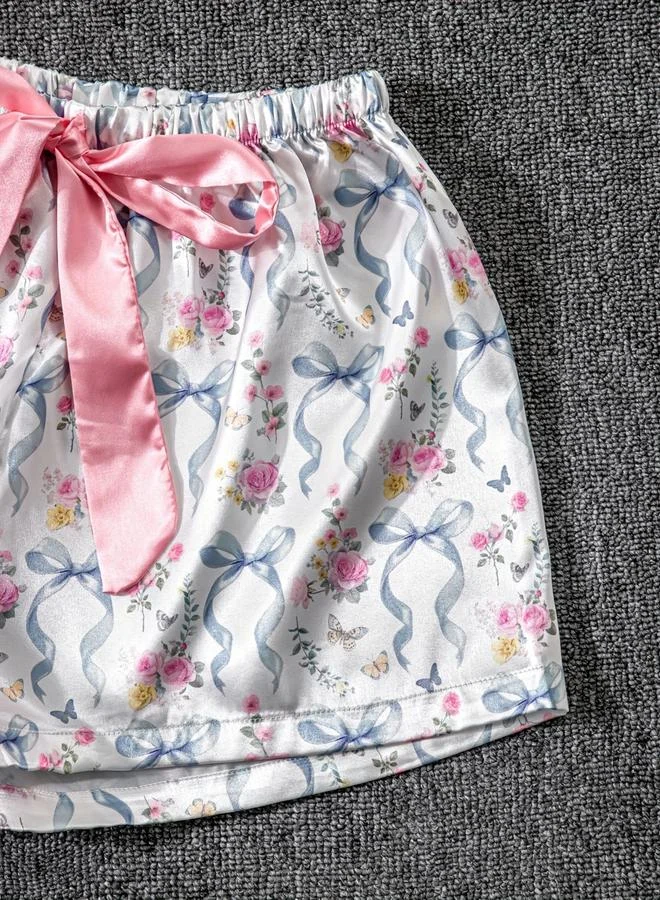 Take Two  Floral Print Bow Detail Shirt and Shorts Set for Women | Best Price UAE
