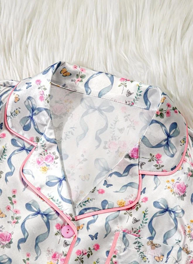 Take Two  Floral Print Bow Detail Shirt and Shorts Set for Women | Best Price UAE