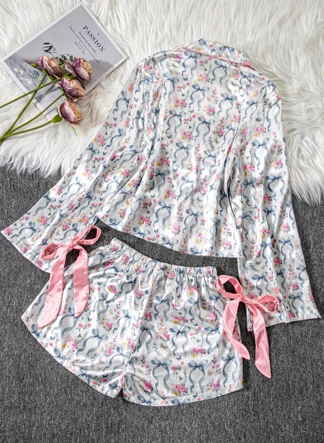 Take Two Floral Print Bow Detail Shirt and Shorts Set