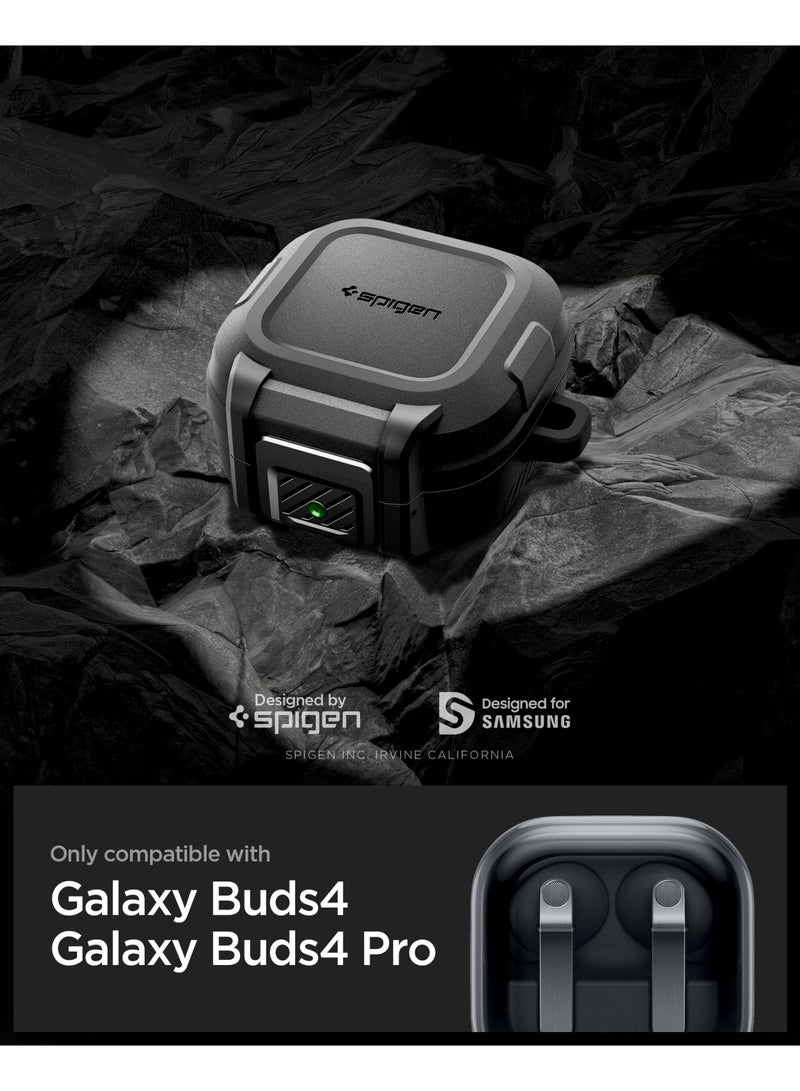 Spigen Lock Fit Samsung Galaxy Buds4 / Buds 4 Pro Case One Touch Open with Secure Locking Clip, Hybrid Cover with Carabiner (2026) - Matte Black - Image 2