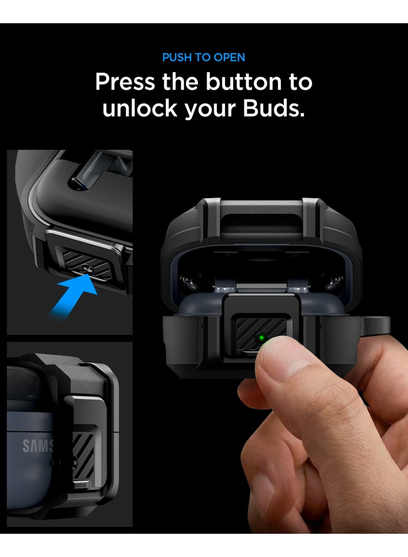 Spigen Lock Fit Samsung Galaxy Buds4 / Buds 4 Pro Case One Touch Open with Secure Locking Clip, Hybrid Cover with Carabiner (2026) - Matte Black - Image 3