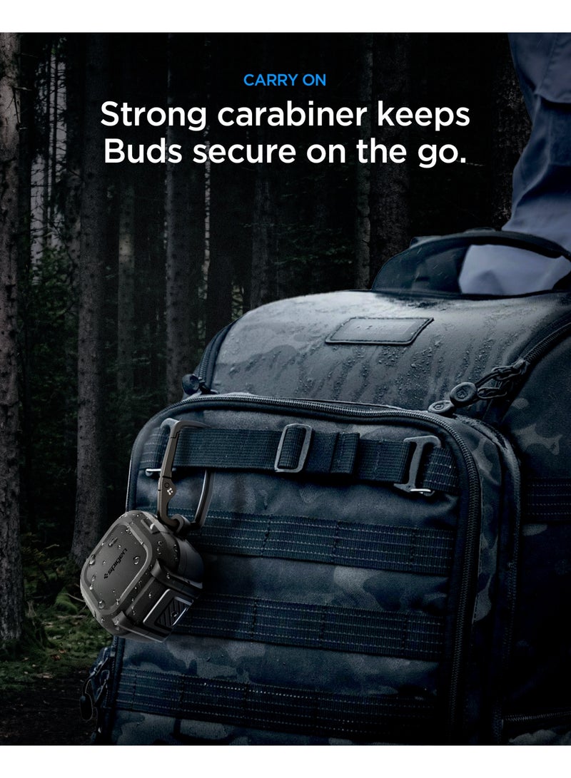 Spigen Lock Fit Samsung Galaxy Buds4 / Buds 4 Pro Case One Touch Open with Secure Locking Clip, Hybrid Cover with Carabiner (2026) - Matte Black - Image 4