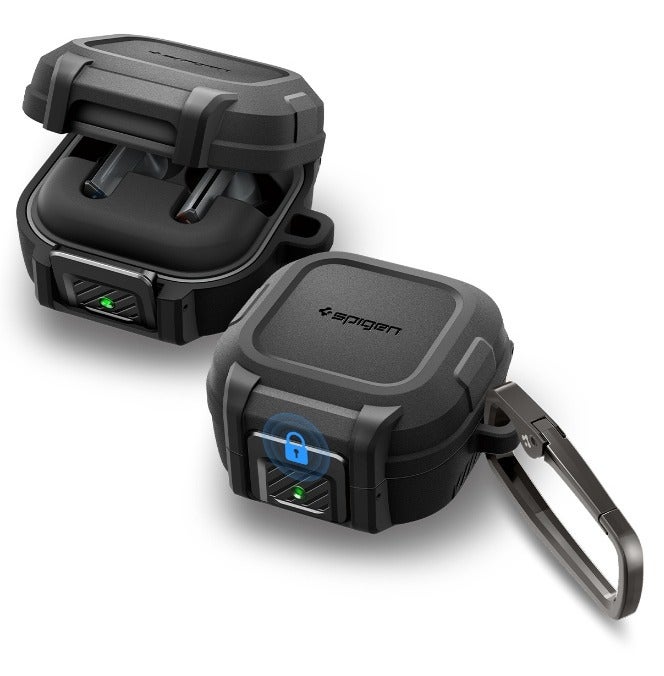 Spigen Lock Fit Samsung Galaxy Buds4 / Buds 4 Pro Case One Touch Open with Secure Locking Clip, Hybrid Cover with Carabiner (2026) - Matte Black - Image 1