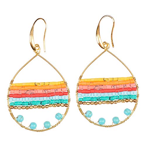 Akitai Boho Teardrop Multicolor Earrings Silver and Gold Plated with Colorful Varieties - Handmade Bohemian Turquoise Jewelry for Women and Beach Earrings For Women Vacation (Gold) - Image 1