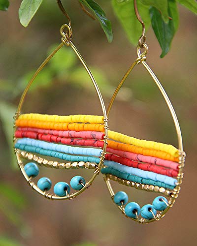 Akitai Boho Teardrop Multicolor Earrings Silver and Gold Plated with Colorful Varieties - Handmade Bohemian Turquoise Jewelry for Women and Beach Earrings For Women Vacation (Gold) - Image 2