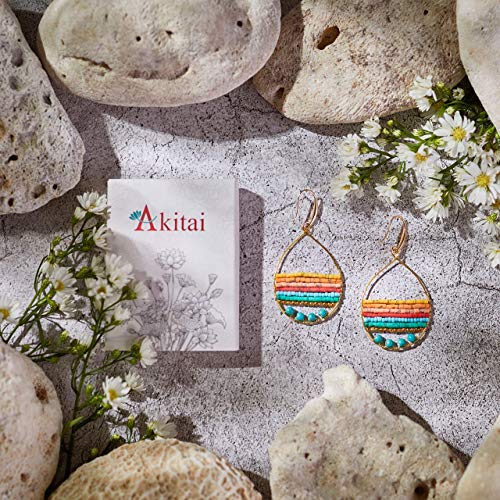 Akitai Boho Teardrop Multicolor Earrings Silver and Gold Plated with Colorful Varieties - Handmade Bohemian Turquoise Jewelry for Women and Beach Earrings For Women Vacation (Gold) - Image 5