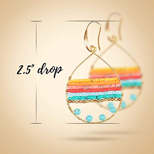 Akitai Boho Teardrop Multicolor Earrings Silver and Gold Plated with Colorful Varieties - Handmade Bohemian Turquoise Jewelry for Women and Beach Earrings For Women Vacation (Gold) - Image 4