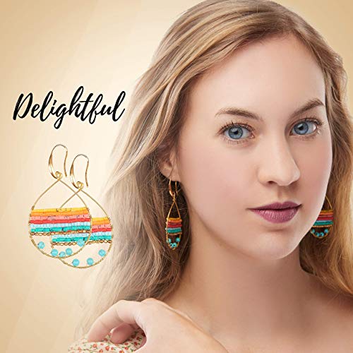 Akitai Boho Teardrop Multicolor Earrings Silver and Gold Plated with Colorful Varieties - Handmade Bohemian Turquoise Jewelry for Women and Beach Earrings For Women Vacation (Gold) - Image 3