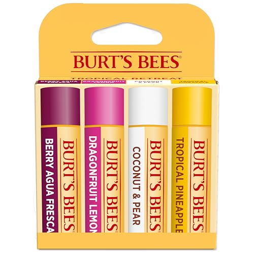 Burt's Bees بلسم الشفاه من بيرتس بيز - نكهة التوت، ليمون فاكهة التنين، جوز الهند والكمثرى، أناناس استوائي، عبوة مكونة من 4 أنابيب، 0.15 أونصة - Image 1