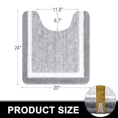 OLANLY Toilet Rugs UShaped 24x20 Extra Soft and Absorbent Microfiber Bathroom Rugs NonSlip Machine Wash Dry Plush Shaggy Contour Bath Mats for Toilet Base Grey - Image 3