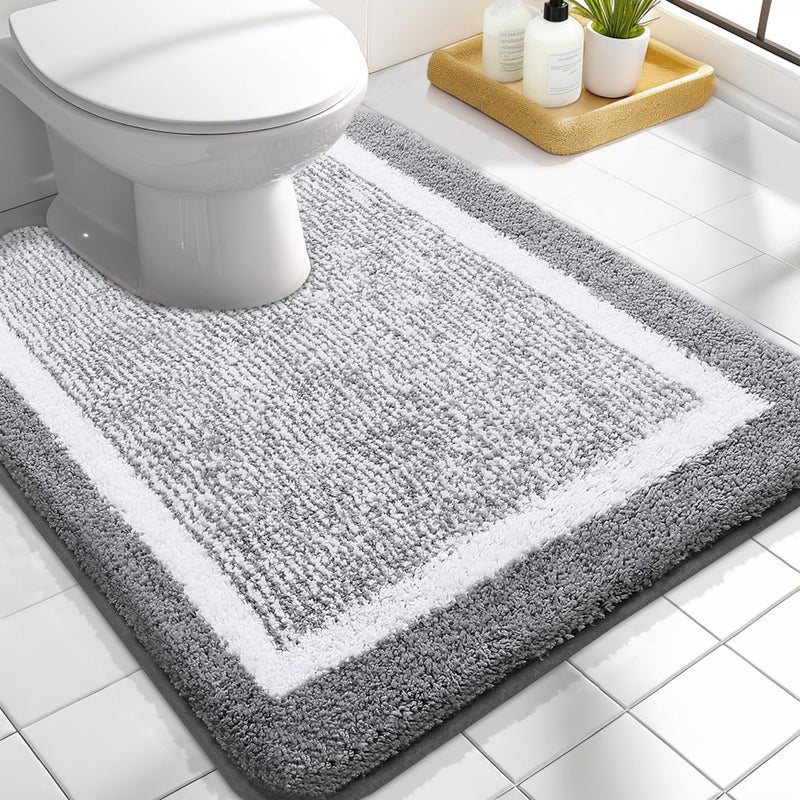 OLANLY Toilet Rugs UShaped 24x20 Extra Soft and Absorbent Microfiber Bathroom Rugs NonSlip Machine Wash Dry Plush Shaggy Contour Bath Mats for Toilet Base Grey - Image 2