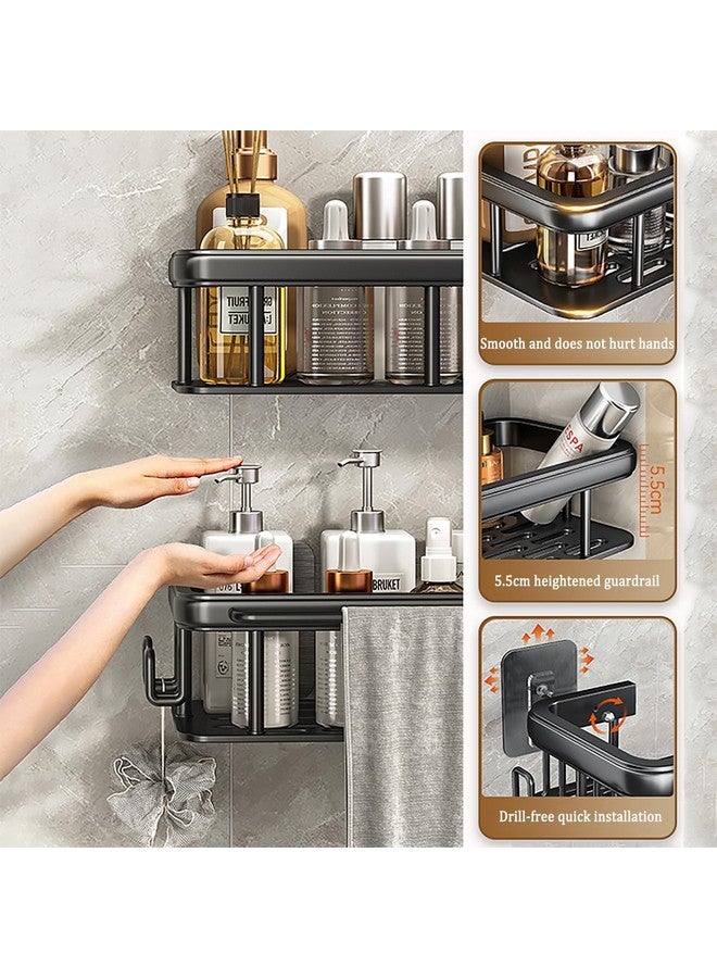EVALAND EVALAND Aluminum Shower Caddy, Adhesive Shower Shelves, 2-Pack with Hooks and Rod for Towels, No Drill Wall Mount Rustproof Premium Organizer for Bathroom, Kitchen, Silver  - Image 4