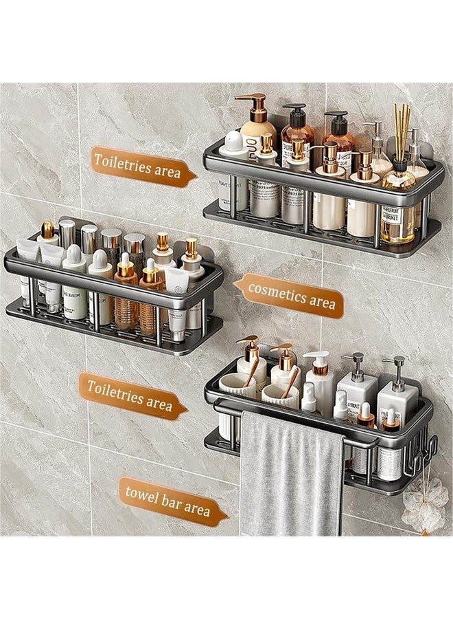 EVALAND EVALAND Aluminum Shower Caddy, Adhesive Shower Shelves, 2-Pack with Hooks and Rod for Towels, No Drill Wall Mount Rustproof Premium Organizer for Bathroom, Kitchen, Silver  - Image 5