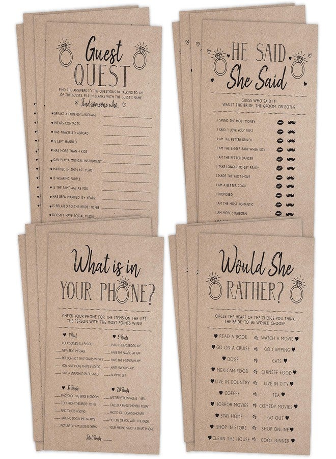 Your Main Event Prints Wedding Bridal Shower Games, Fun Activities, Kraft Minimalist Style - Guest Quest, He Said She Said, What's in Your Phone and Would She Rather - Image 1