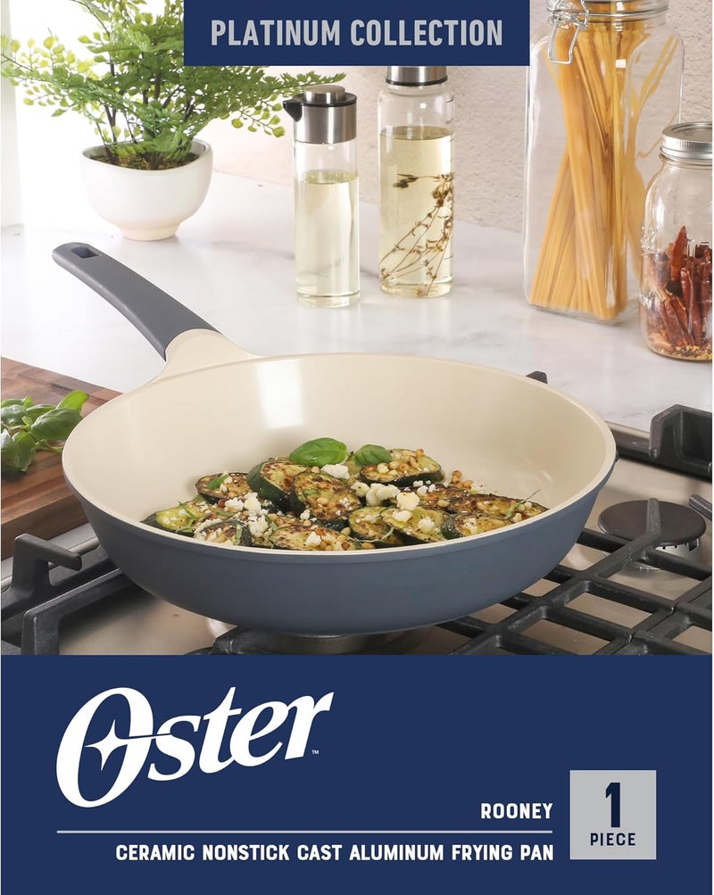Oster Platinum Rooney Large 12 Inch Durable & Light Cast Aluminum Frying Pan Skillet w/PFA Free Ceramic Nonstick Interior Cookware Chef's Pan, Omelet Pan - Induction - Grey - Image 2