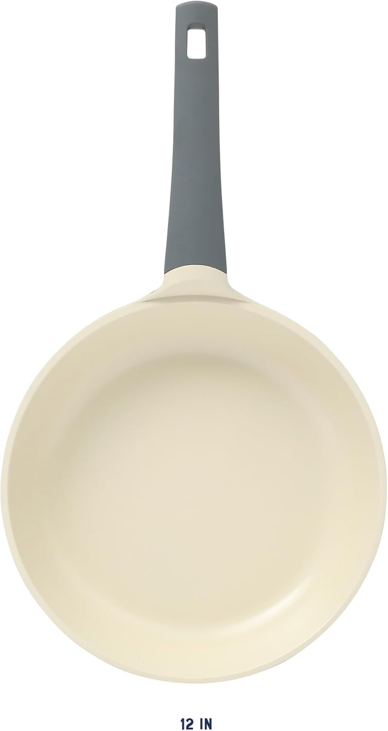 Oster Platinum Rooney Large 12 Inch Durable & Light Cast Aluminum Frying Pan Skillet w/PFA Free Ceramic Nonstick Interior Cookware Chef's Pan, Omelet Pan - Induction - Grey - Image 3