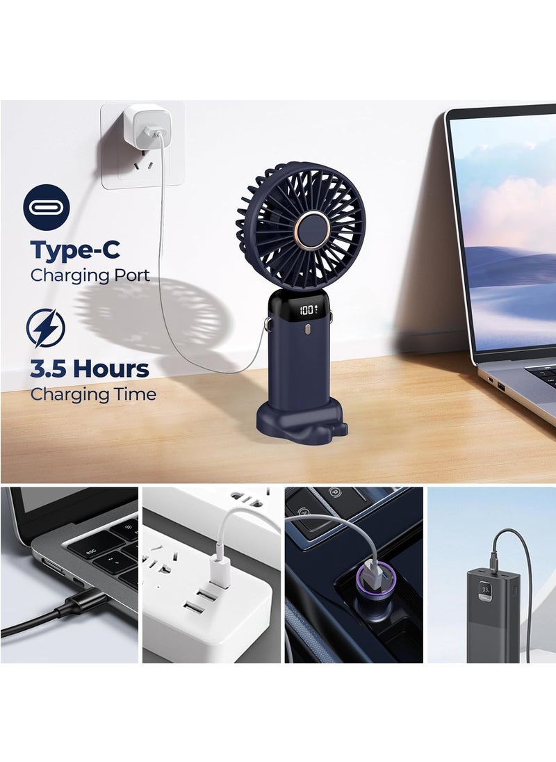 Necomi Rechargeable Portable Handheld Fan with 5 Speeds and LED Display, Long-Lasting Table Fan for Office, Bedroom, Outdoor Activities and Travel (Dark Blue)  - Image 3