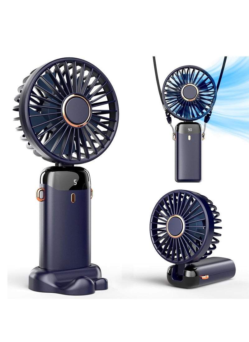 Necomi Rechargeable Portable Handheld Fan with 5 Speeds and LED Display, Long-Lasting Table Fan for Office, Bedroom, Outdoor Activities and Travel (Dark Blue)  - Image 1