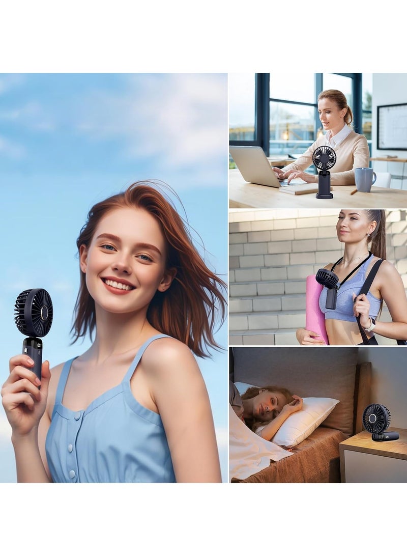 Necomi Rechargeable Portable Handheld Fan with 5 Speeds and LED Display, Long-Lasting Table Fan for Office, Bedroom, Outdoor Activities and Travel (Dark Blue)  - Image 4