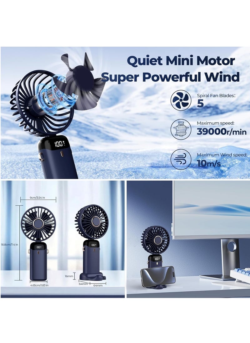 Necomi Rechargeable Portable Handheld Fan with 5 Speeds and LED Display, Long-Lasting Table Fan for Office, Bedroom, Outdoor Activities and Travel (Dark Blue)  - Image 2