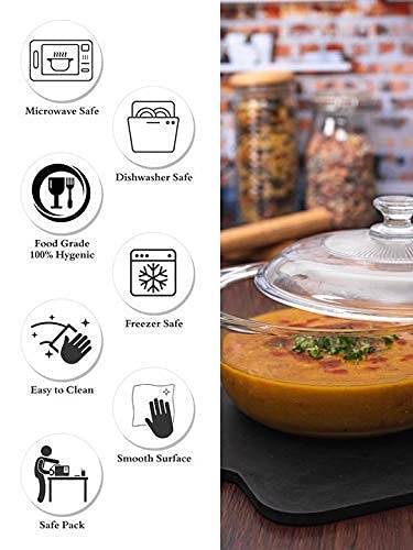 CYNFLEES 1 Litre Glass Serving Bowl with Lid | Oven Microwave Safe Casserole | Mixing Pottery for Snacks Cake Cereal Rice Sambar | Vessel for Curry Kitchen Server Ware (1000 ml) Pack of (2) - Image 5