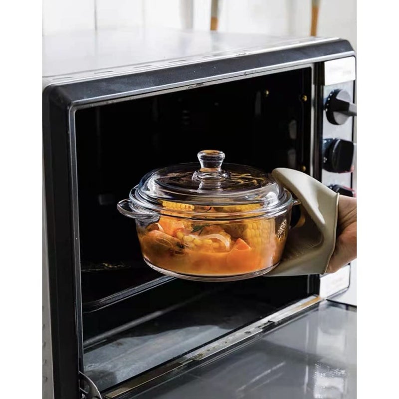 CYNFLEES 1 Litre Glass Serving Bowl with Lid | Oven Microwave Safe Casserole | Mixing Pottery for Snacks Cake Cereal Rice Sambar | Vessel for Curry Kitchen Server Ware (1000 ml) Pack of (2) - Image 3