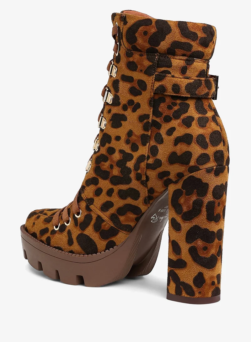 London Rag Snake Skin Cushion Collared Ankle Boots in Lepoard