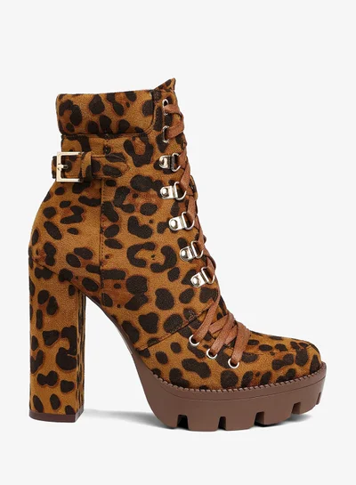 London Rag Snake Skin Cushion Collared Ankle Boots in Lepoard