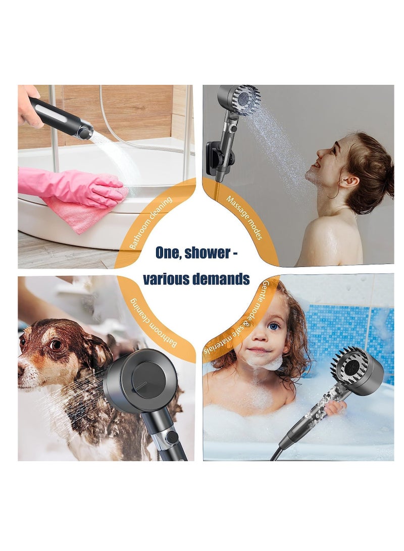 High Pressure Handheld Shower Head with Three Modes Includes Massage Scalp Feature and Filter to Remove Impurities with Sixty Inch Replacement Hose Grey - Image 5