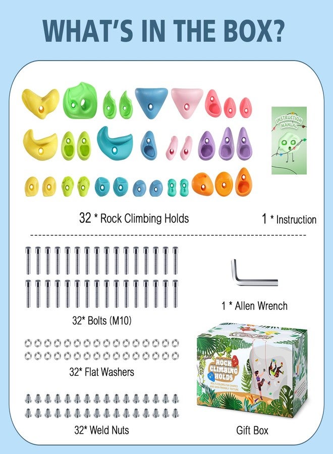TOPNEW 32 Rock Climbing Holds Multi Size for Kids, Adult Rock Wall Holds Climbing Rock Wall Grips for Indoor and Outdoor Playground Play Set - Image 2