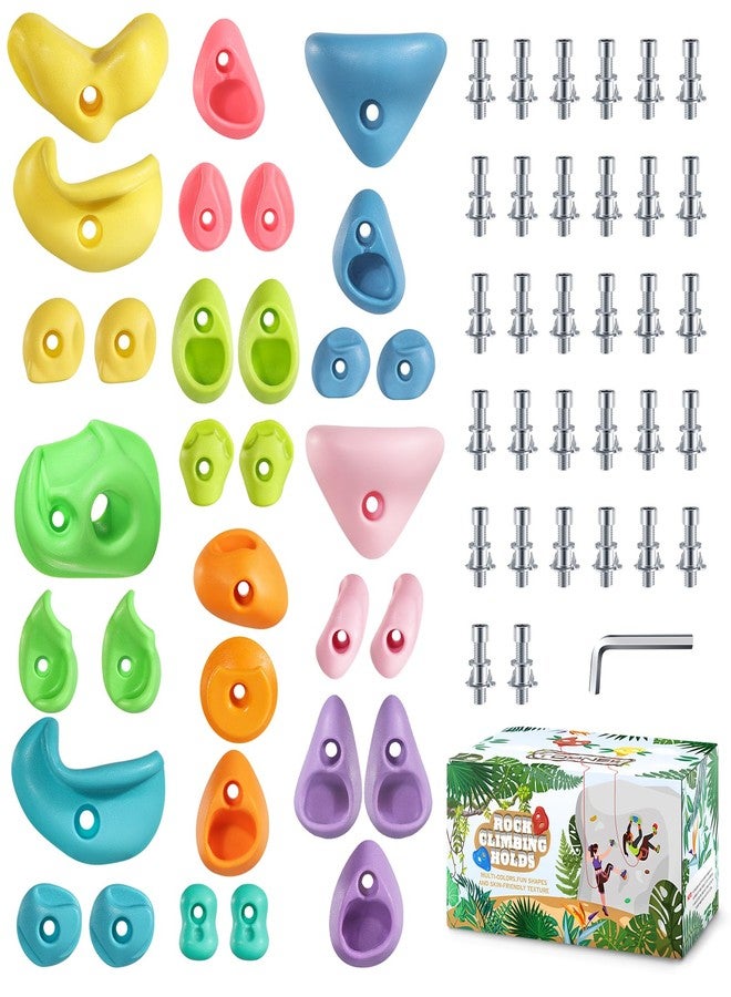 TOPNEW 32 Rock Climbing Holds Multi Size for Kids, Adult Rock Wall Holds Climbing Rock Wall Grips for Indoor and Outdoor Playground Play Set - Image 1
