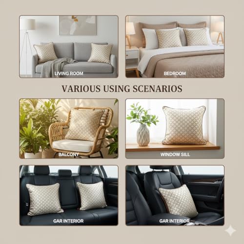 KINGLY Beige Gold Honeycomb Geometric Velvet Cushion Covers 16x16 Inch, Set of 2 | Decorative Square Throw Pillow Covers for Sofa, Bed, Car & Living Room | Soft Plush Fabric, Hidden Zipper, Durable St - Image 5