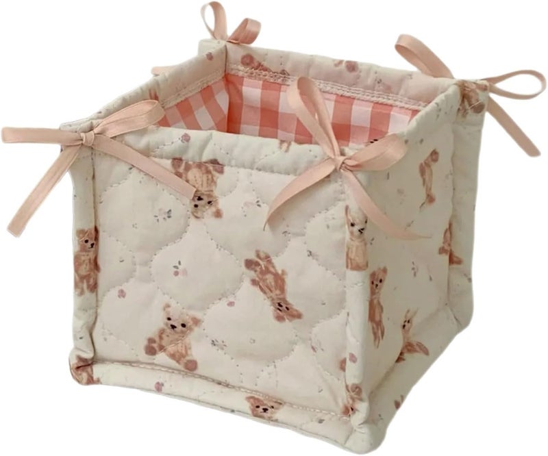 Small Quilted Cotton Desktop Storage Basket Portable Organizer Bin For Efficient Accessory Organization - Image 1