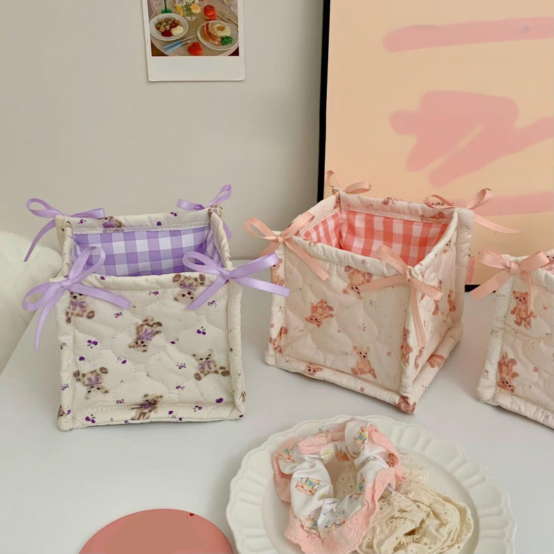 Small Quilted Cotton Desktop Storage Basket Portable Organizer Bin For Efficient Accessory Organization - Image 5