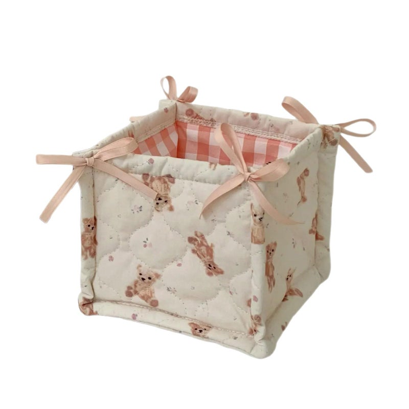 Small Quilted Cotton Desktop Storage Basket Portable Organizer Bin For Efficient Accessory Organization - Image 2