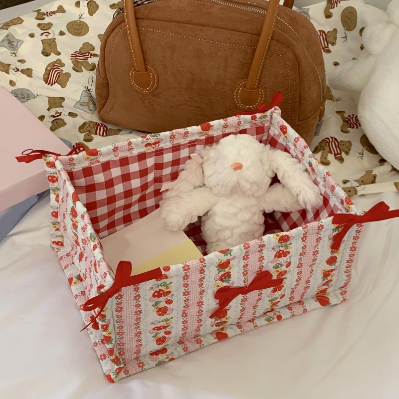 Small Quilted Cotton Desktop Storage Basket Portable Organizer Bin For Efficient Accessory Organization - Image 4