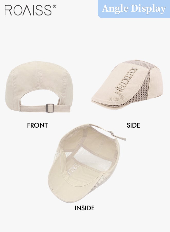 roaiss Adjustable Newsboy Cap for Men Vintage Beret Flat Cap Breathable Mesh Hat Mens Summer Cotton Hat Golf Fishing Hat (Beige, One Size)  - Image 4