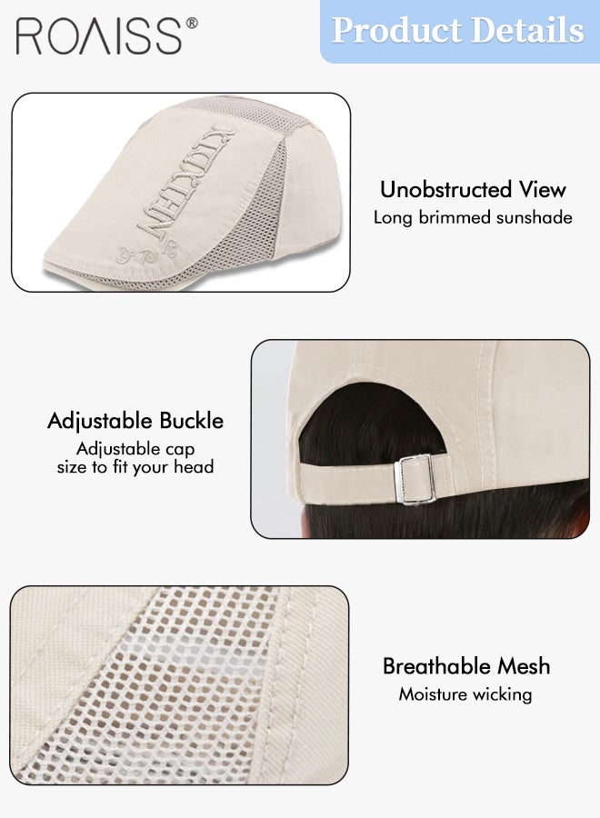 roaiss Adjustable Newsboy Cap for Men Vintage Beret Flat Cap Breathable Mesh Hat Mens Summer Cotton Hat Golf Fishing Hat (Beige, One Size)  - Image 5