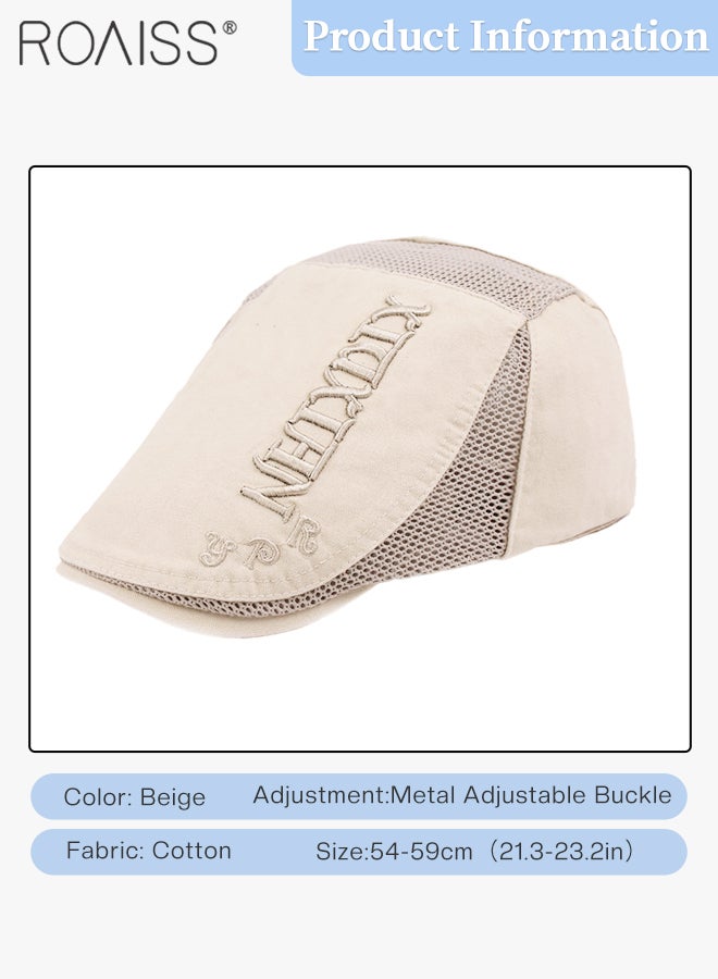roaiss Adjustable Newsboy Cap for Men Vintage Beret Flat Cap Breathable Mesh Hat Mens Summer Cotton Hat Golf Fishing Hat (Beige, One Size)  - Image 3